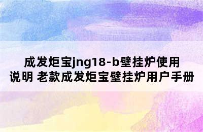 成发炬宝jng18-b壁挂炉使用说明 老款成发炬宝壁挂炉用户手册